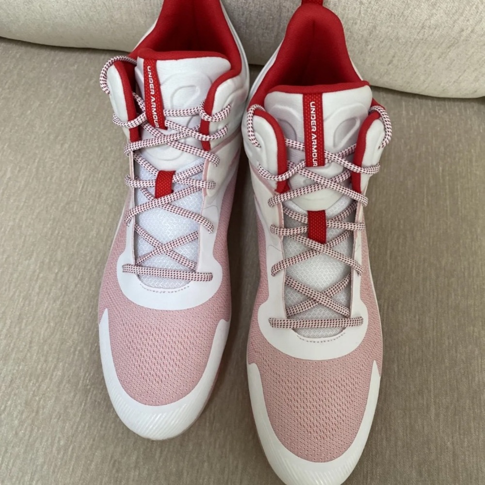 Under Armour Men's Command Mid Lacrosse Sneakers Cleat Shoe Red NEW Size 16 - Picture 5 of 8